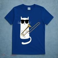 Funny Cat Wearing Sunglasses Playing Trombone T-Shirt thumb 5