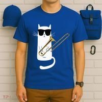 Funny Cat Wearing Sunglasses Playing Trombone T-Shirt thumb 6
