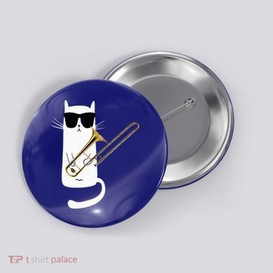 Funny Cat Wearing Sunglasses Playing Trombone Button