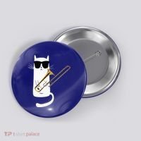 Funny Cat Wearing Sunglasses Playing Trombone Button thumb 0