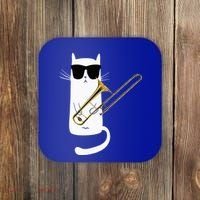 Funny Cat Wearing Sunglasses Playing Trombone Coaster thumb 0