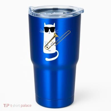 Funny Cat Wearing Sunglasses Playing Trombone Tumbler