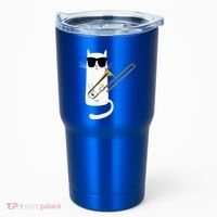 Funny Cat Wearing Sunglasses Playing Trombone Tumbler thumb 0