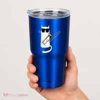 Funny Cat Wearing Sunglasses Playing Trombone Tumbler thumb 2