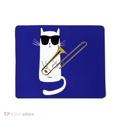 Funny Cat Wearing Sunglasses Playing Trombone Mousepad