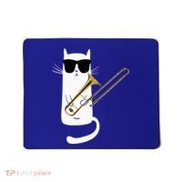 Funny Cat Wearing Sunglasses Playing Trombone Mousepad thumb 0