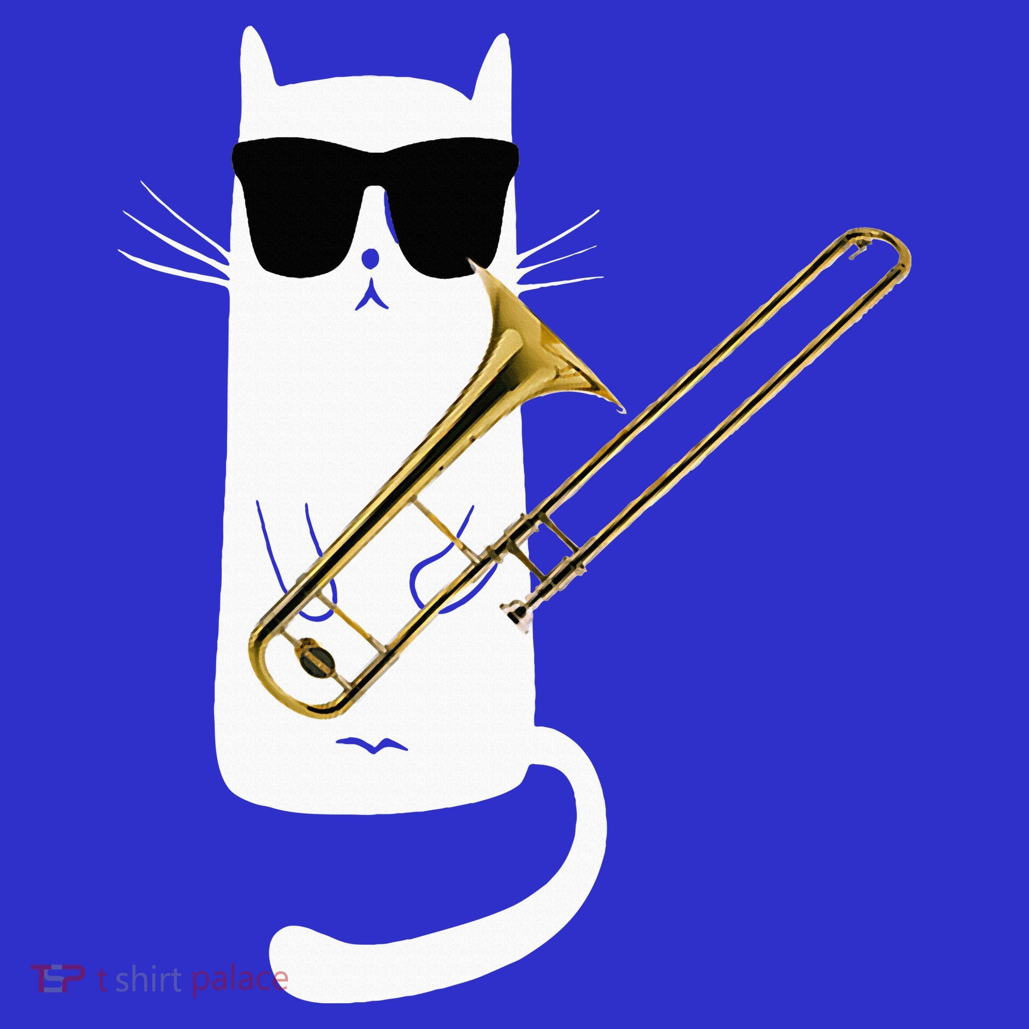 Funny Cat Wearing Sunglasses Playing Trombone Mousepad