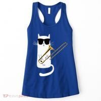 Funny Cat Wearing Sunglasses Playing Trombone Women's Tank Top thumb 0