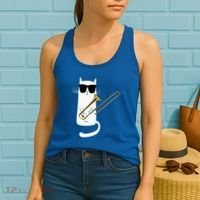 Funny Cat Wearing Sunglasses Playing Trombone Women's Tank Top thumb 2