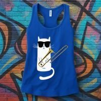 Funny Cat Wearing Sunglasses Playing Trombone Women's Tank Top thumb 3