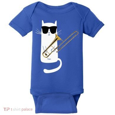 Funny Cat Wearing Sunglasses Playing Trombone Baby Bodysuit