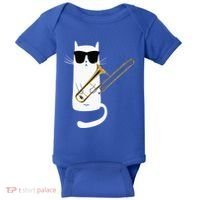 Funny Cat Wearing Sunglasses Playing Trombone Baby Bodysuit thumb 0