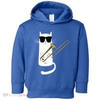 Funny Cat Wearing Sunglasses Playing Trombone Toddler Hoodie thumb 0