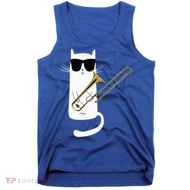 Funny Cat Wearing Sunglasses Playing Trombone Tank Top