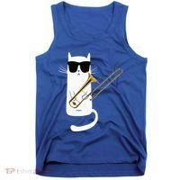 Funny Cat Wearing Sunglasses Playing Trombone Tank Top thumb 0