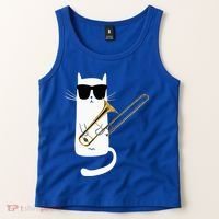 Funny Cat Wearing Sunglasses Playing Trombone Tank Top thumb 2