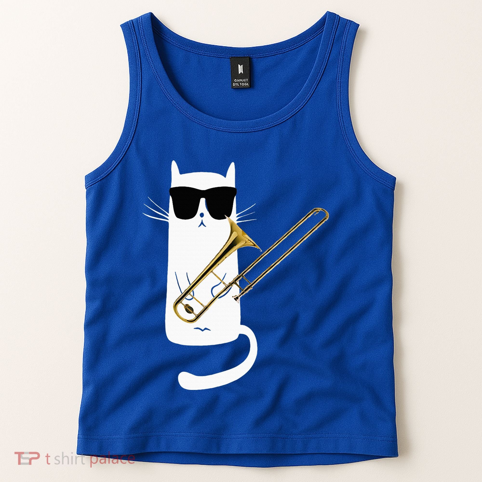 Funny Cat Wearing Sunglasses Playing Trombone Tank Top
