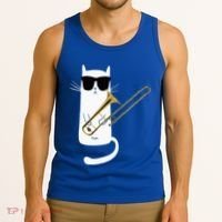 Funny Cat Wearing Sunglasses Playing Trombone Tank Top thumb 3