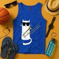 Funny Cat Wearing Sunglasses Playing Trombone Tank Top thumb 4