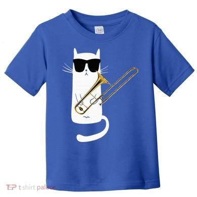 Funny Cat Wearing Sunglasses Playing Trombone Toddler T-Shirt