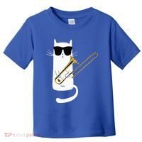 Funny Cat Wearing Sunglasses Playing Trombone Toddler T-Shirt thumb 0