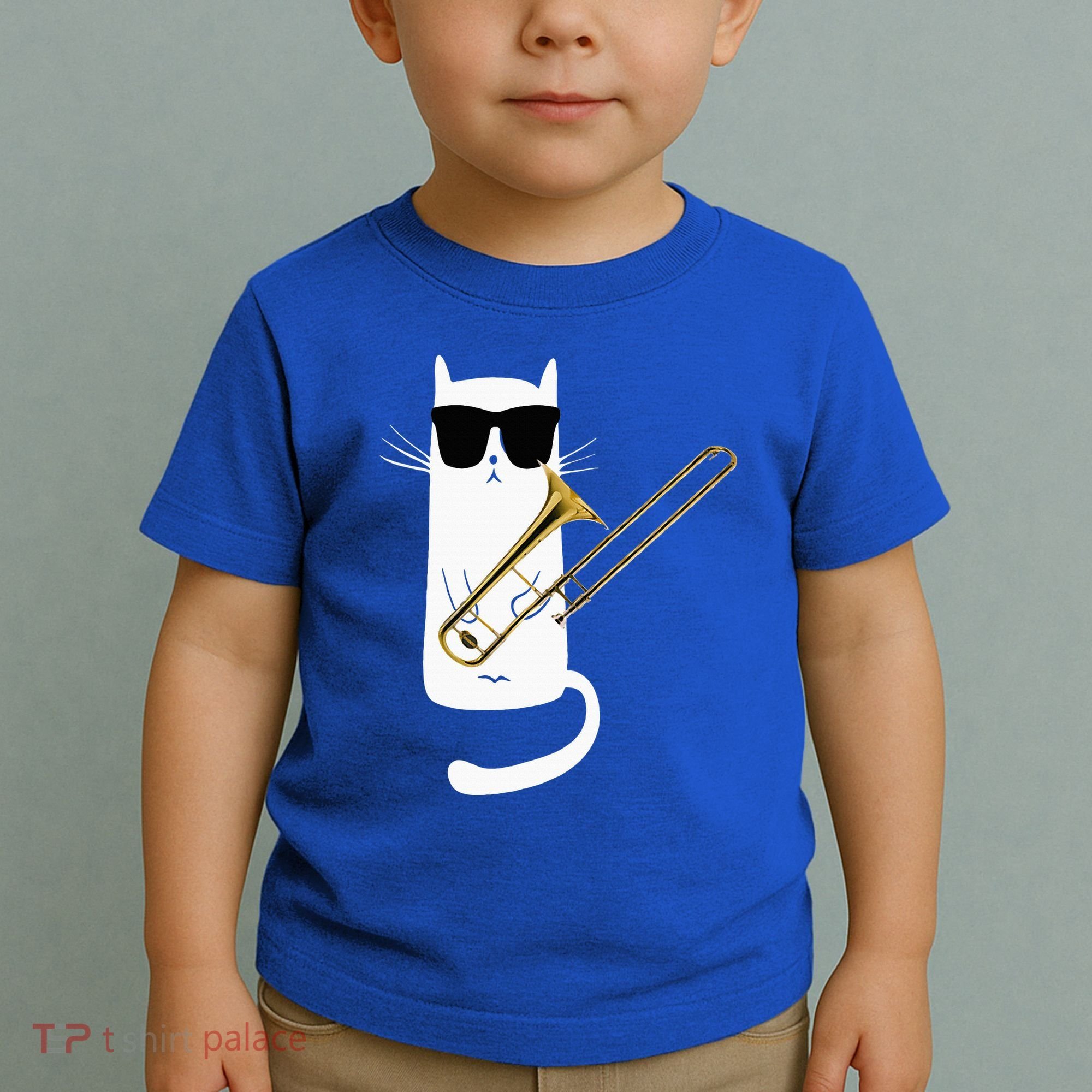 Funny Cat Wearing Sunglasses Playing Trombone Toddler T-Shirt