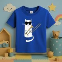Funny Cat Wearing Sunglasses Playing Trombone Toddler T-Shirt thumb 3