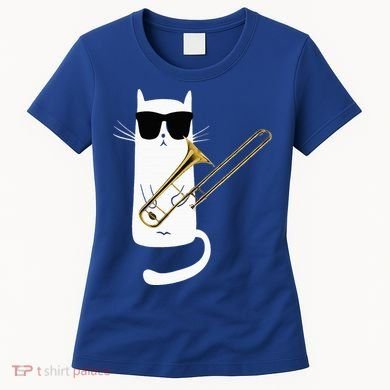 Funny Cat Wearing Sunglasses Playing Trombone Women's T-Shirt