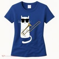 Funny Cat Wearing Sunglasses Playing Trombone Women's T-Shirt thumb 0