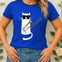 Funny Cat Wearing Sunglasses Playing Trombone Women's T-Shirt thumb 2