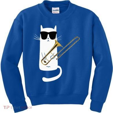 Funny Cat Wearing Sunglasses Playing Trombone Kids Sweatshirt