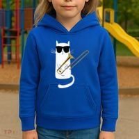 Funny Cat Wearing Sunglasses Playing Trombone Kids Hoodie thumb 3