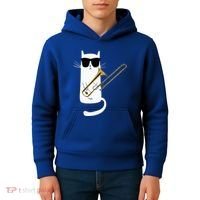 Funny Cat Wearing Sunglasses Playing Trombone Kids Hoodie thumb 4