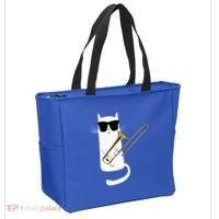 Funny Cat Wearing Sunglasses Playing Trombone Tote Bag thumb 2