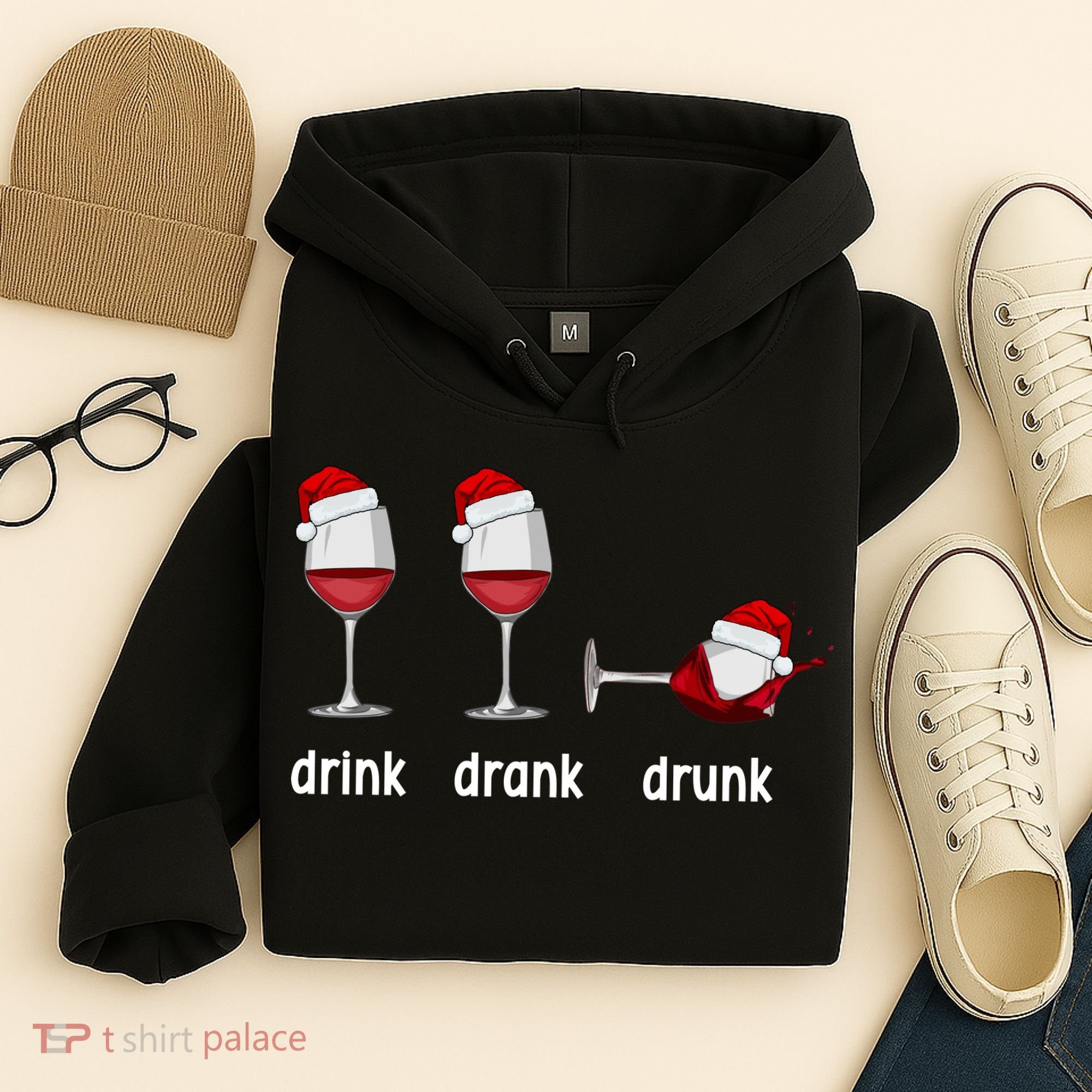 Funny Christmas Wine Grammar Verb Conjugation Party Hoodie