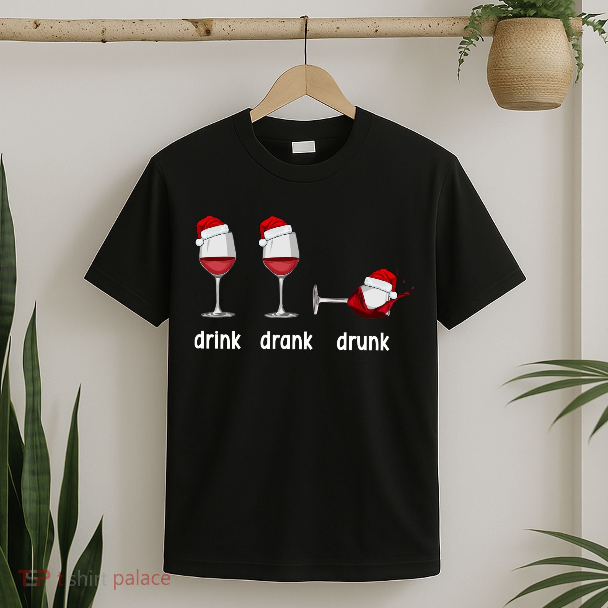 Funny Christmas Wine Grammar Verb Conjugation Party T-Shirt