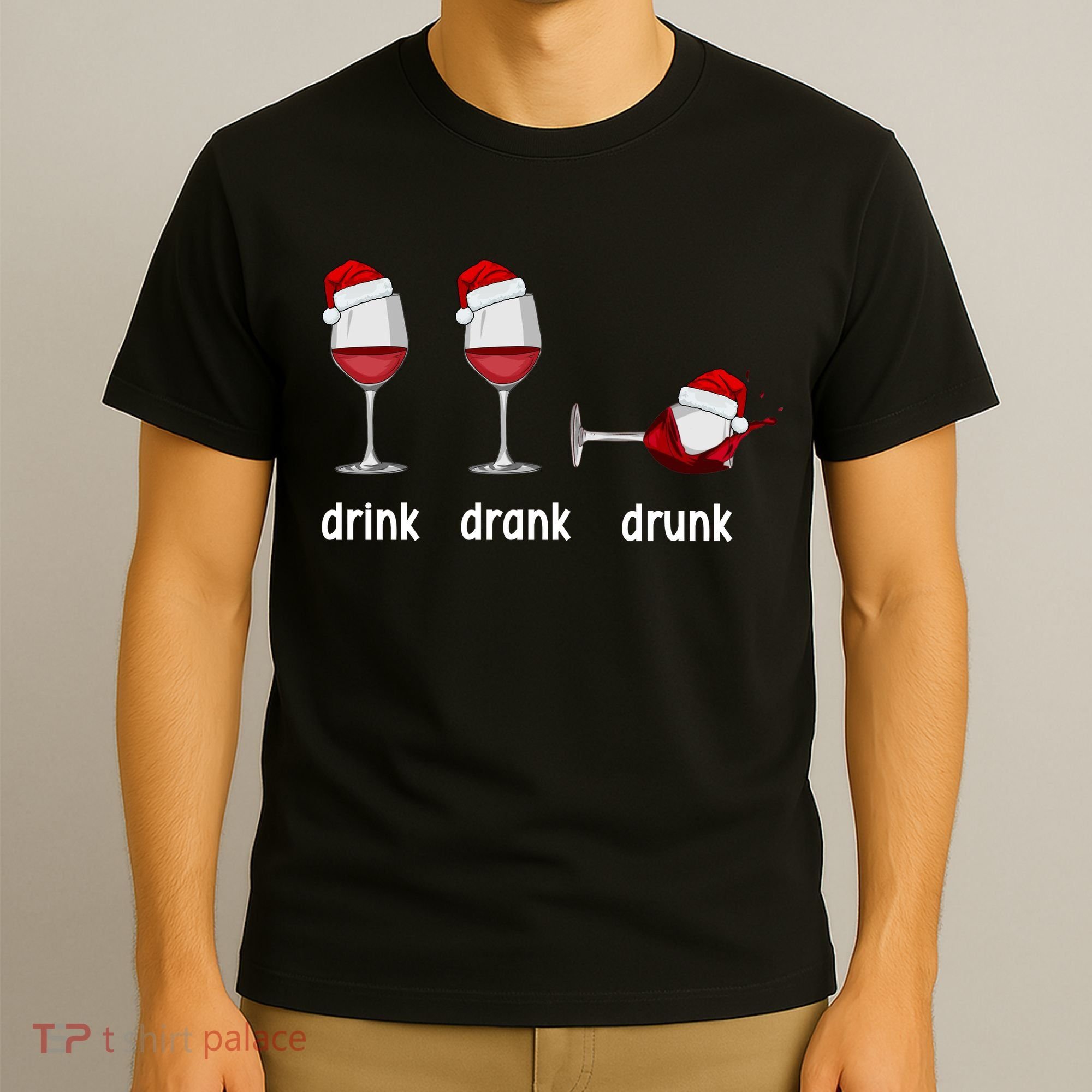 Funny Christmas Wine Grammar Verb Conjugation Party T-Shirt