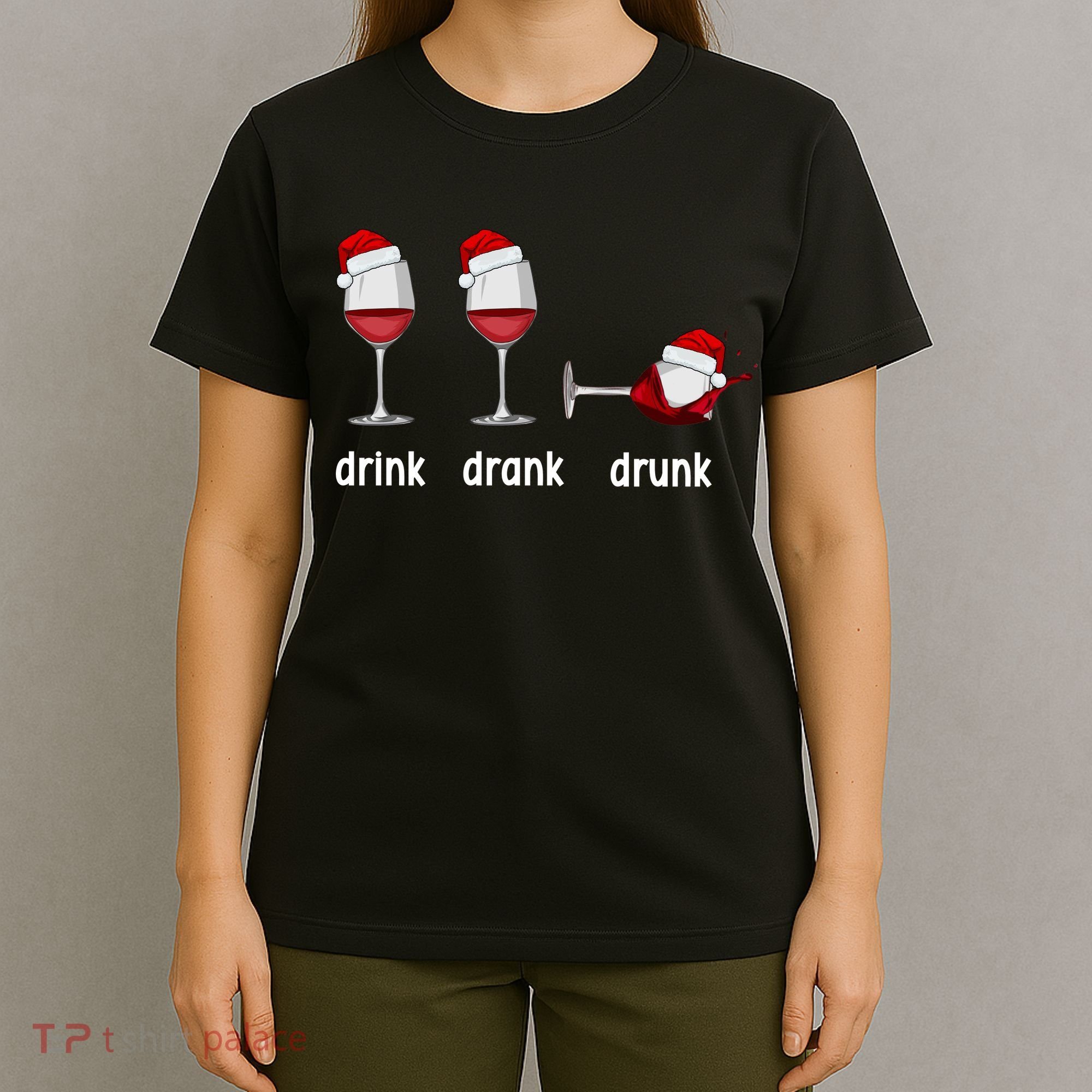 Funny Christmas Wine Grammar Verb Conjugation Party T-Shirt