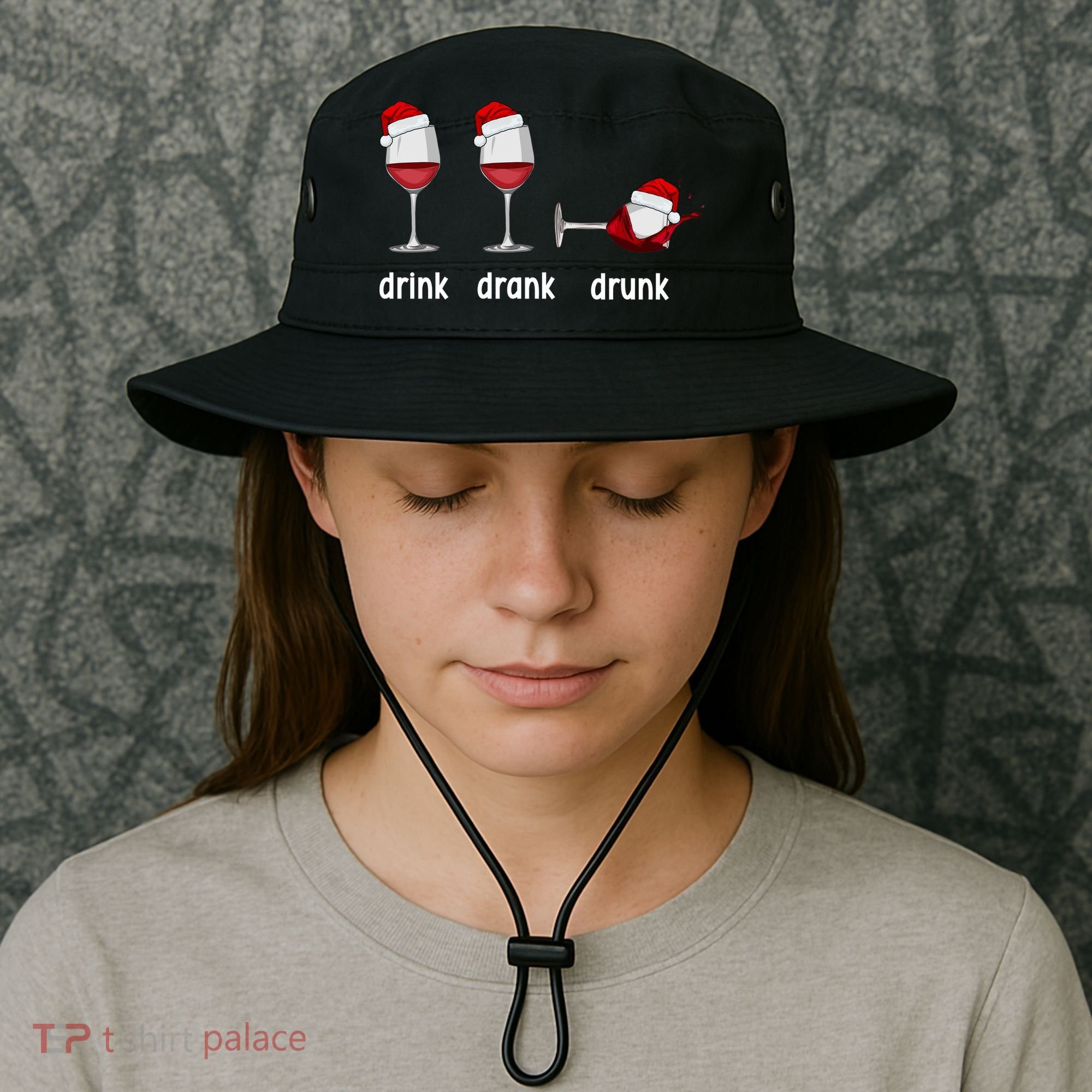 Funny Christmas Wine Grammar Verb Conjugation Party Bucket Hat