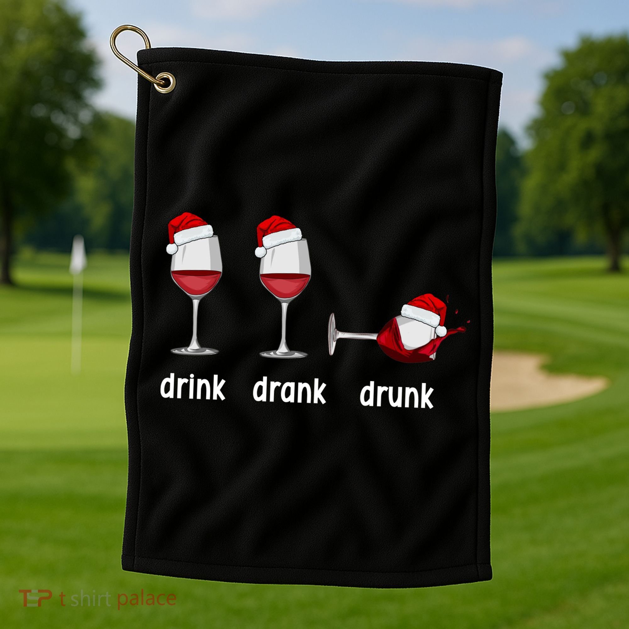 Funny Christmas Wine Grammar Verb Conjugation Party Golf Towel