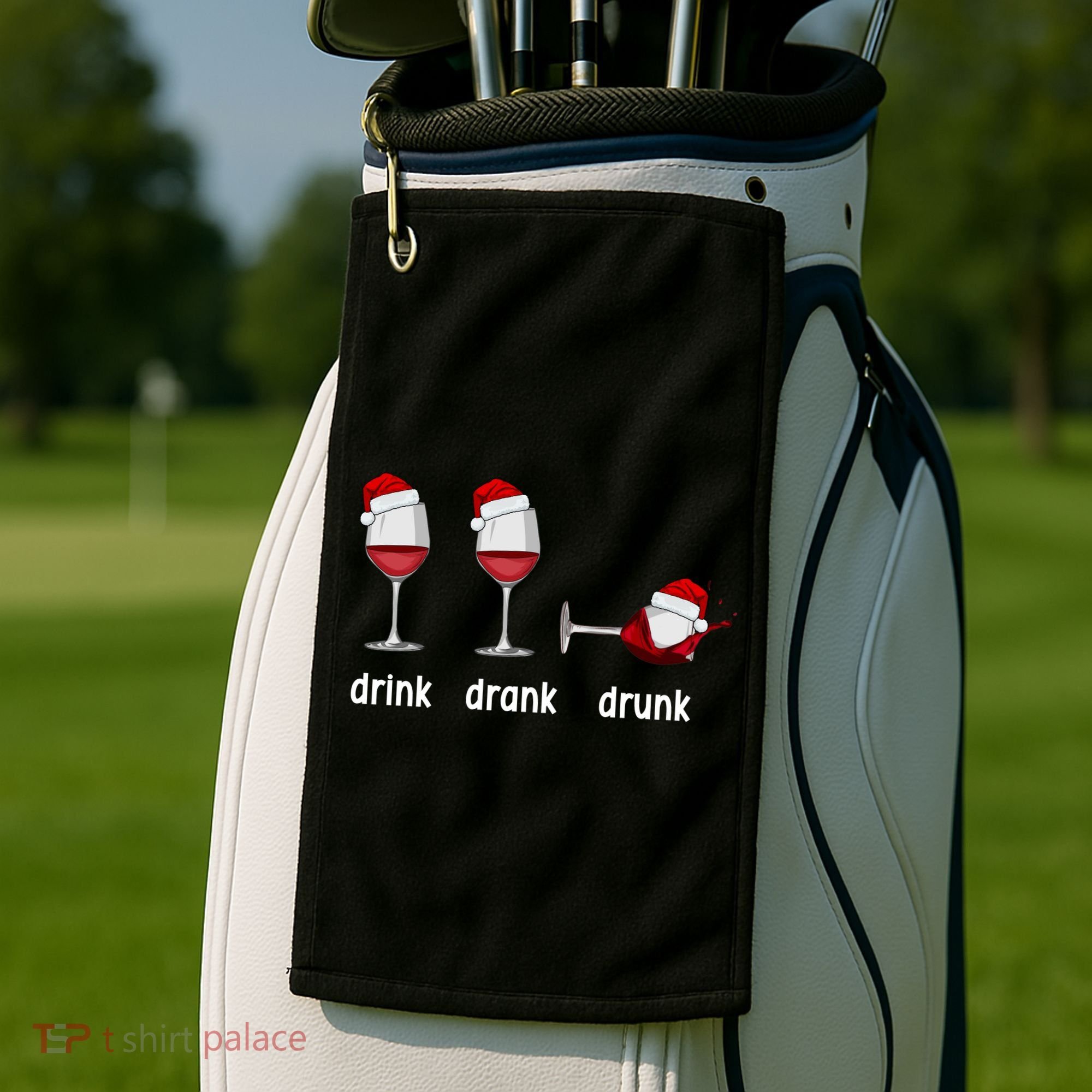 Funny Christmas Wine Grammar Verb Conjugation Party Golf Towel