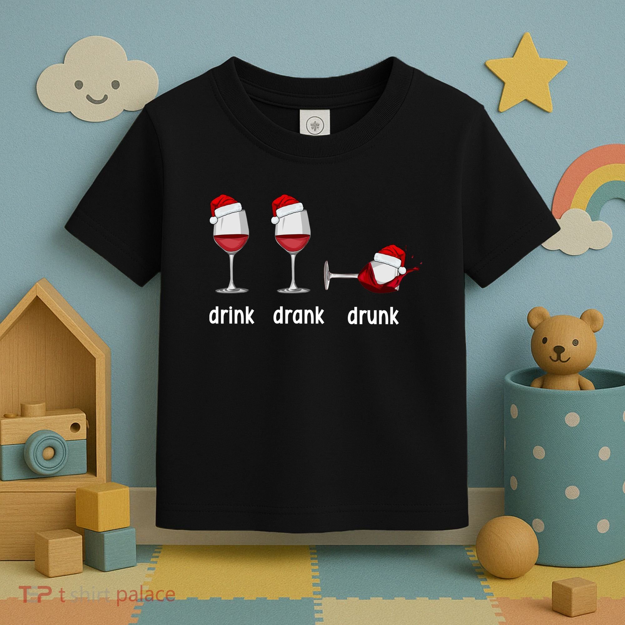 Funny Christmas Wine Grammar Verb Conjugation Party Toddler T-Shirt