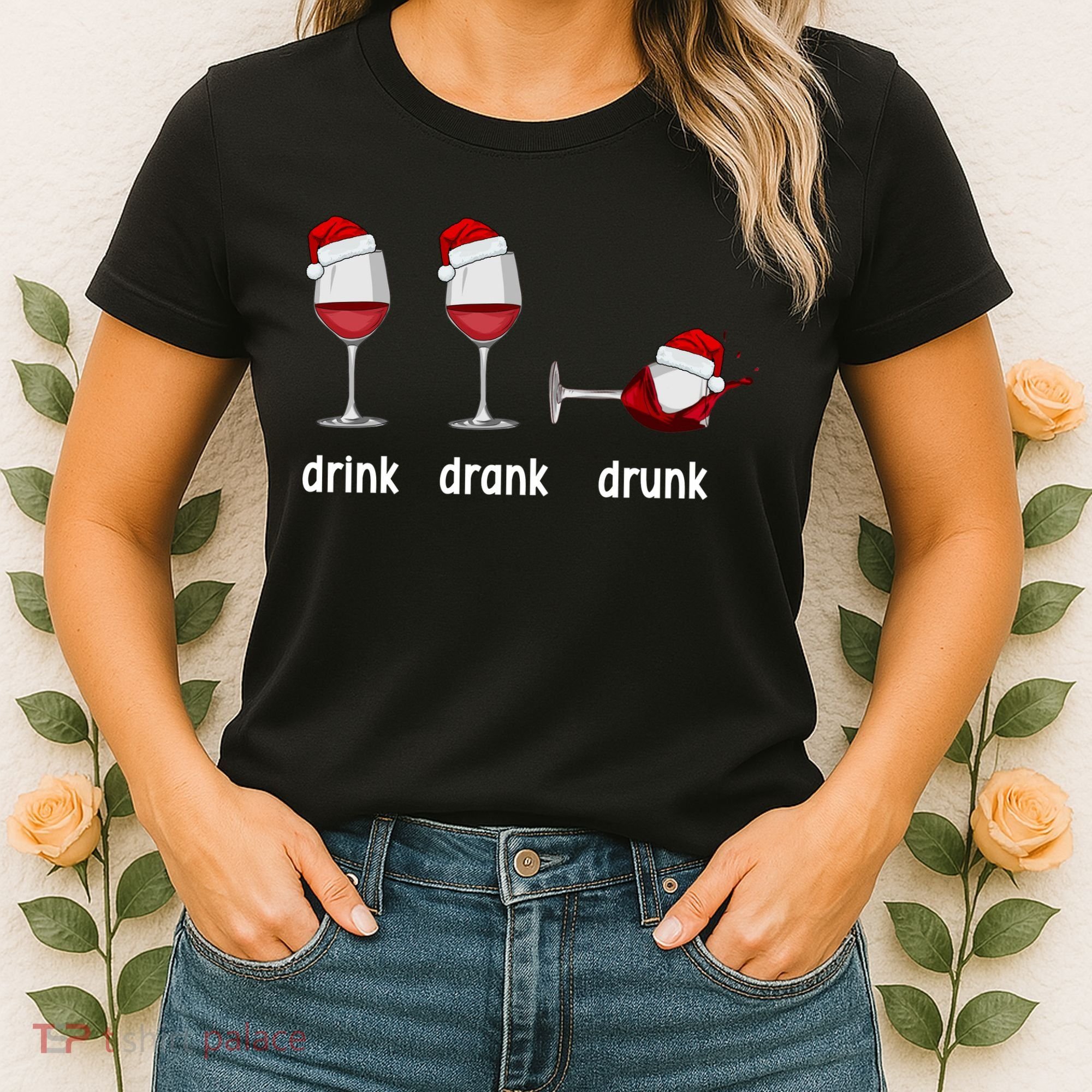 Funny Christmas Wine Grammar Verb Conjugation Party Women's T-Shirt