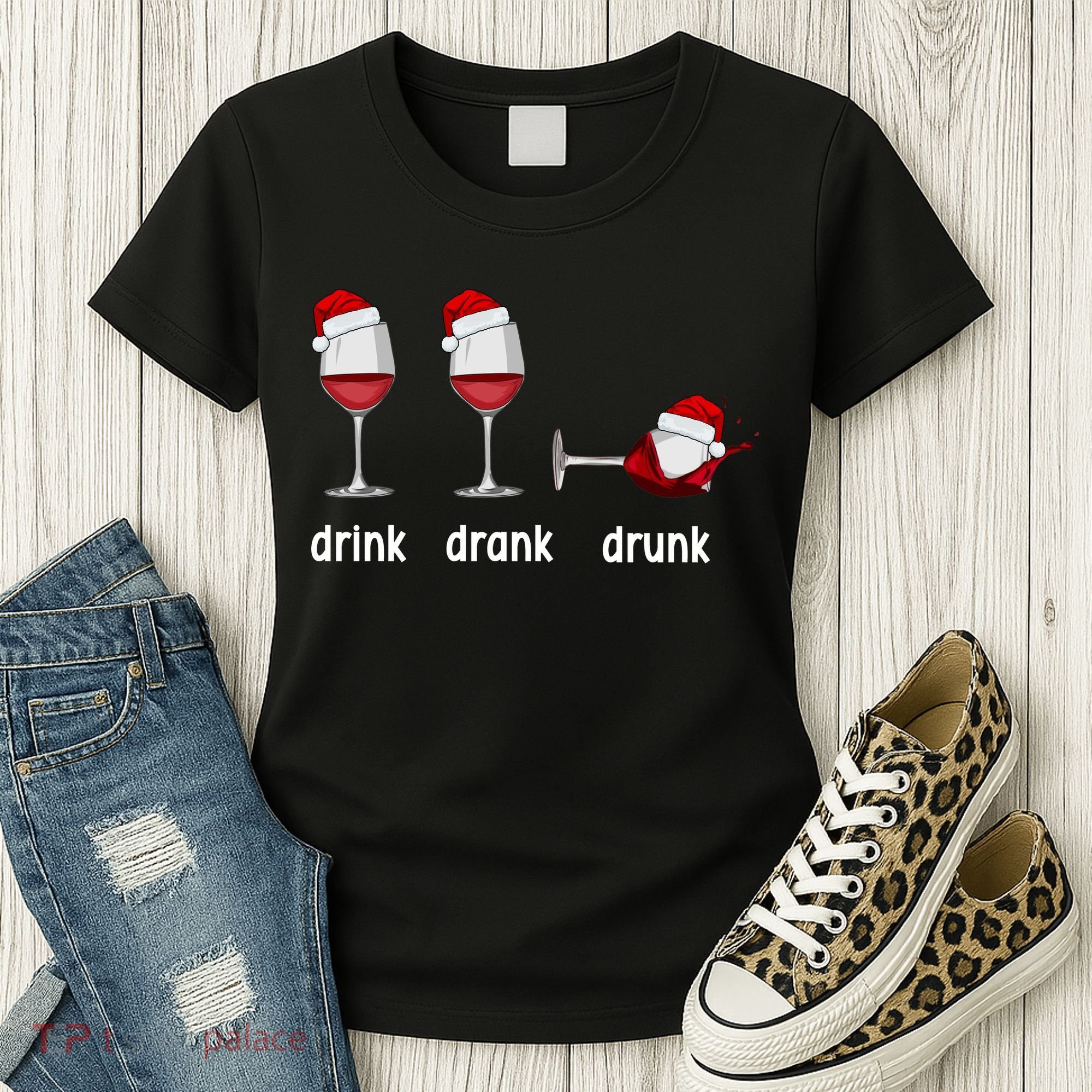 Funny Christmas Wine Grammar Verb Conjugation Party Women's T-Shirt