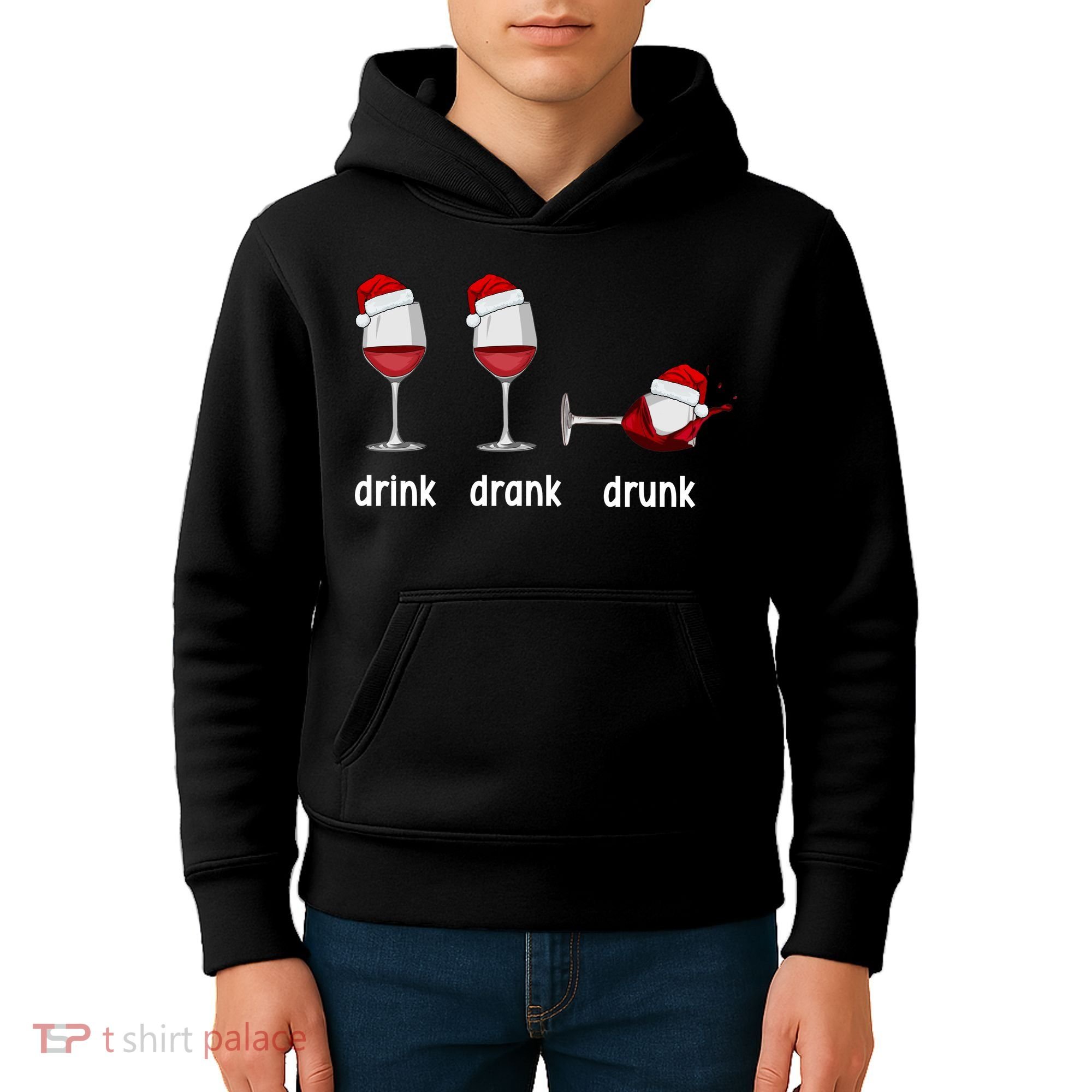 Funny Christmas Wine Grammar Verb Conjugation Party Kids Hoodie