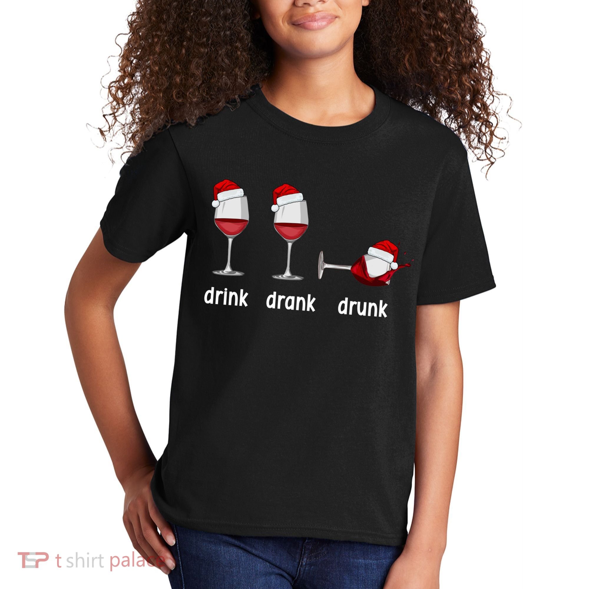Funny Christmas Wine Grammar Verb Conjugation Party Kids T-Shirt