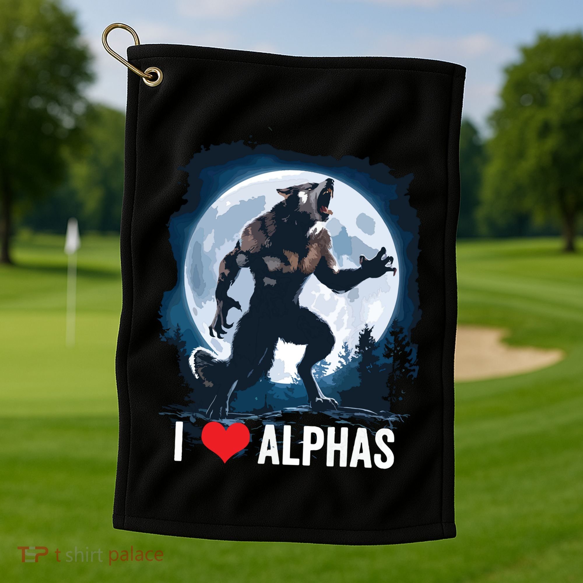 Funny Cringe Werewolf Wolf Meme I Heart Alphas I Love Alphas Golf Towel