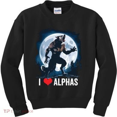 Funny Cringe Werewolf Wolf Meme I Heart Alphas I Love Alphas Kids Sweatshirt