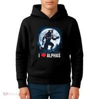 Funny Cringe Werewolf Wolf Meme I Heart Alphas I Love Alphas Kids Hoodie thumb 4
