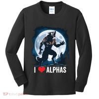 Funny Cringe Werewolf Wolf Meme I Heart Alphas I Love Alphas Kids Long Sleeve Shirt thumb 0